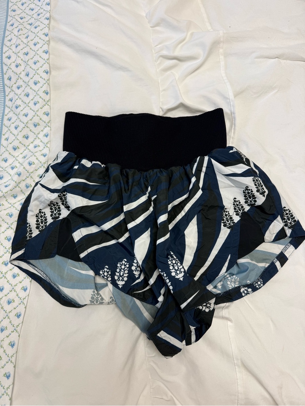 Free People Navy and White Patterned Athletic Shorts